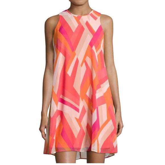 Calvin Klein Dresses & Skirts - Calvin Klein Women's Watermelon Pink Geometric Georgette Shift Dress Size 20W